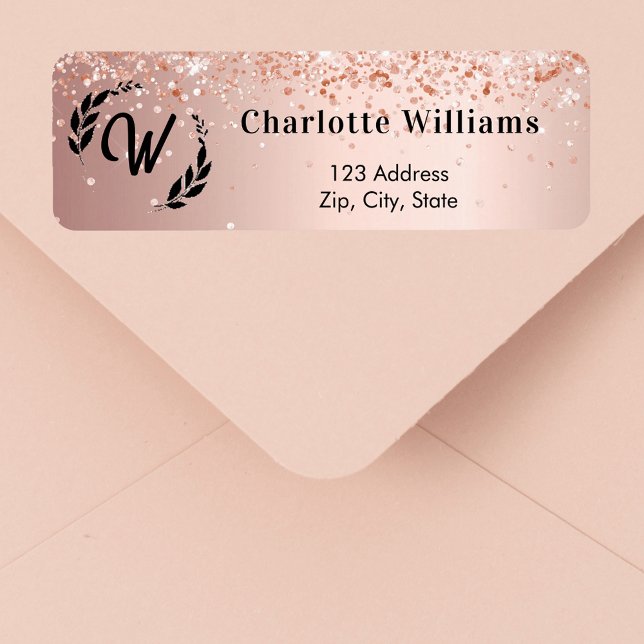 monogramme or rose élégant adresse de retour (Créateur téléchargé)