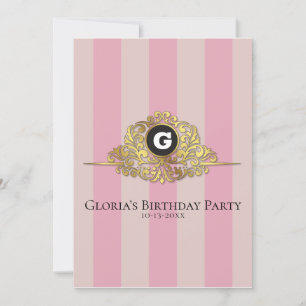 Monogramme or rose et beige Elegance Invitation