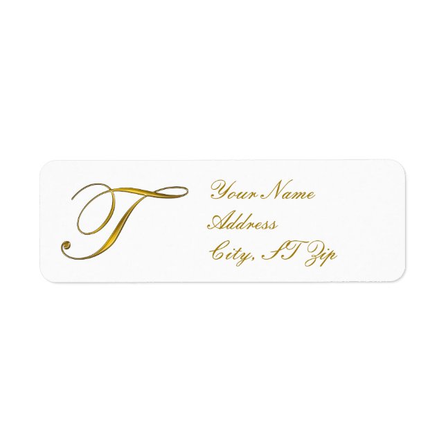 Monogramme Or T Étiquettes d'adresse de retour Cus (Devant)
