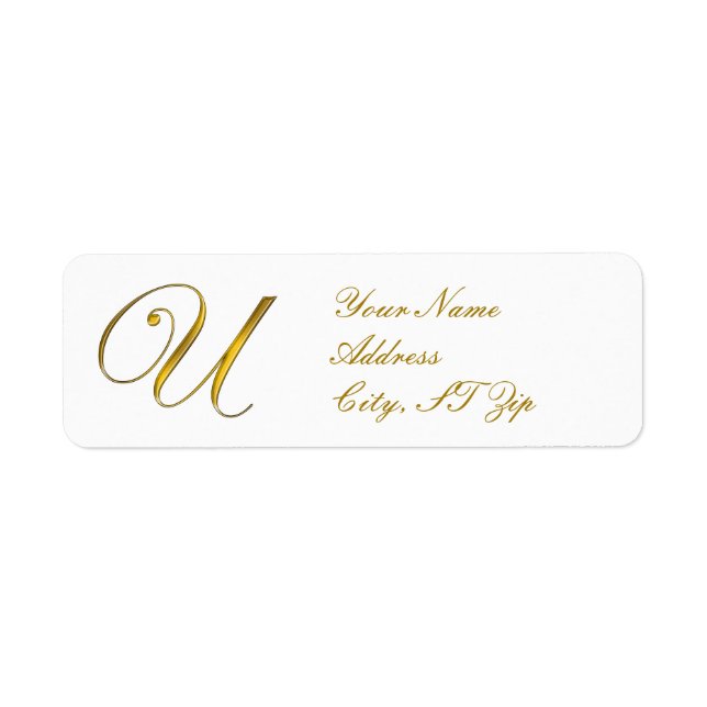 Monogramme or U Customisé Adresse de retour Étique (Devant)