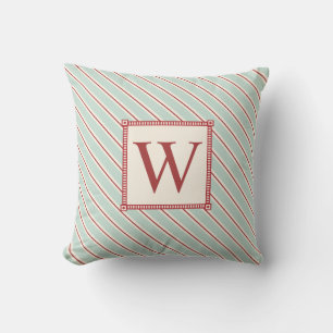 Monogramme Oreiller à rayures bleu rouge