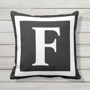 Monogramme Oreiller extérieur noir noir initial