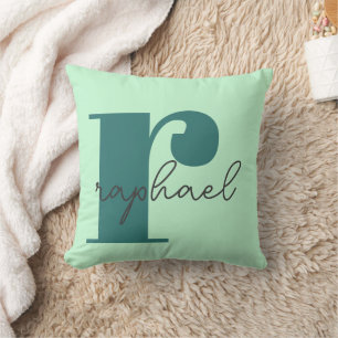 Monogramme Oreiller Turquoise Jeu de Menthe vert n