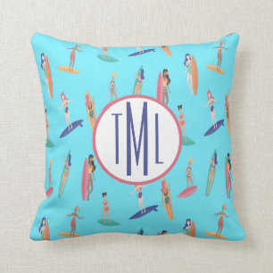 Monogramme Oreillers à lancer de surfeur hawaïen