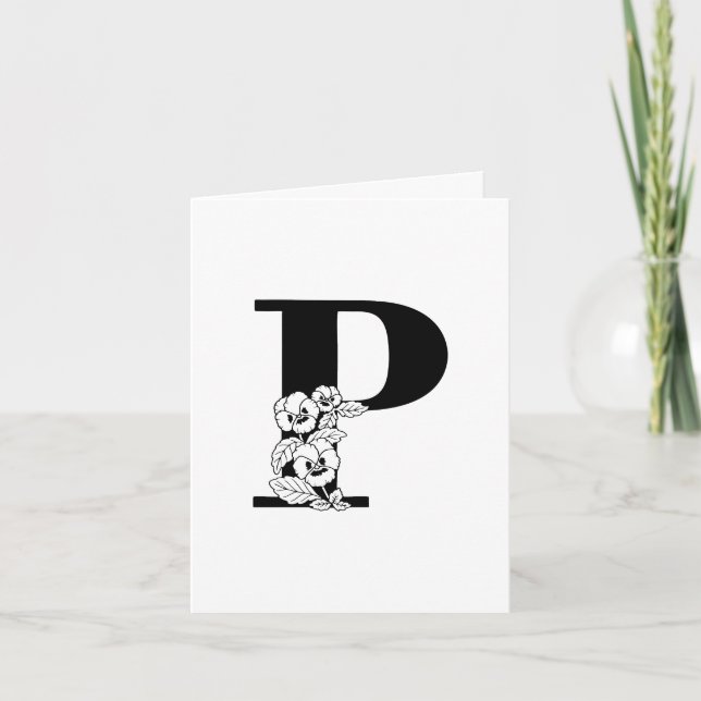 Monogramme P Floral Sur Carte Note Blanche (Devant)