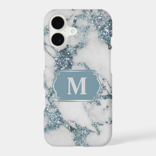Monogramme Pailleté Faux Marbre Bleu Glace
