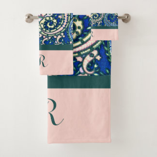 Monogramme Paisson bleu Sage vert clair rose