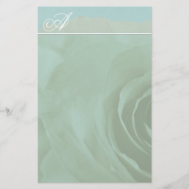 Monogramme Papeterie Rose défraîchi sur Aqua Blue (Devant)