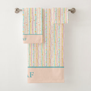 Monogramme Pastel Grandes et Fleurs Turquoise rose