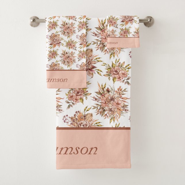 Monogramme Peach Rouge Brown Vert Floral (En situation)