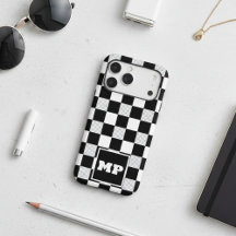 Monogramme personnalisé à carreaux noir et blanc v