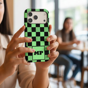 Monogramme personnalisé à carreaux vert menthe et