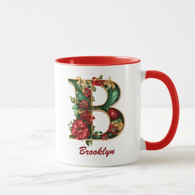 Monogramme personnalisé B Mug rouge or de Noël (Droite)