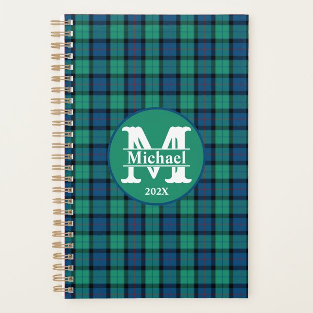 Monogramme personnalisé bleu et vert plaid (Devant)