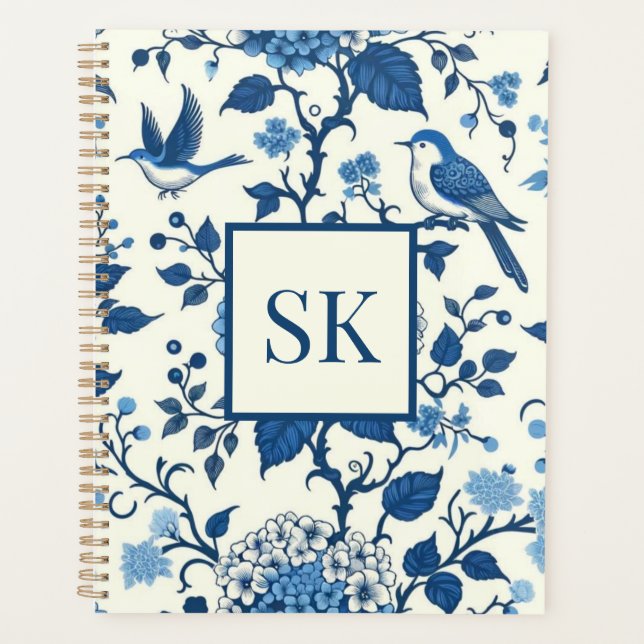 Monogramme personnalisé Chinoiserie Bleu et blanc (Devant)