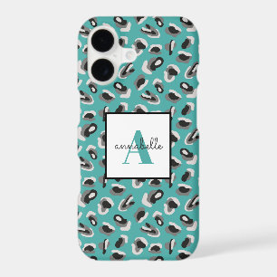 Monogramme personnalisé Empreinte de léopard Aqua