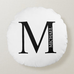 Monogramme personnalisé et nom Coussin rond