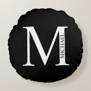 Monogramme personnalisé et nom Coussin rond