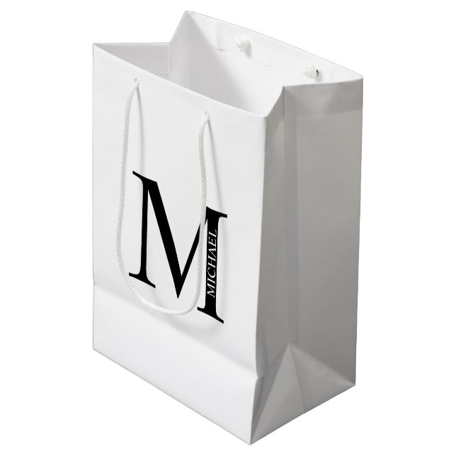 Monogramme personnalisé et nom sac cadeau moyen (Devant Angle)