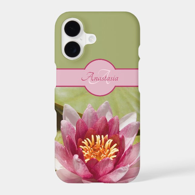 Monogramme Personnalisé Fille Nom Pink Water Lily  (Verso)