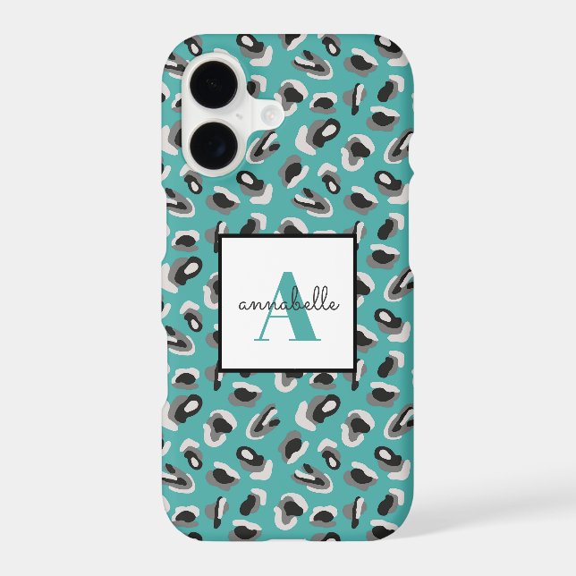 Monogramme personnalisé impression léopard aqua (Verso)