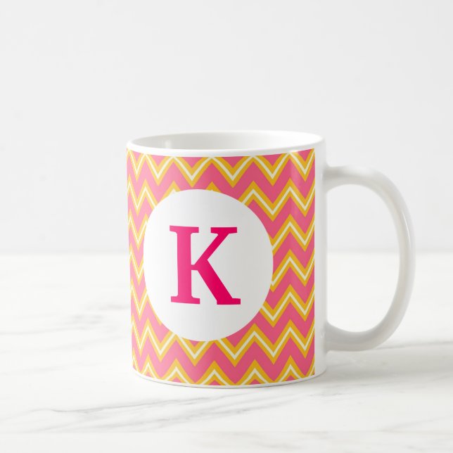 Monogramme Personnalisé Imprimé Café Mug Pink Chev (Droite)