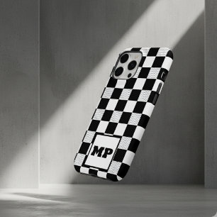 Monogramme personnalisé minimaliste damier noir et