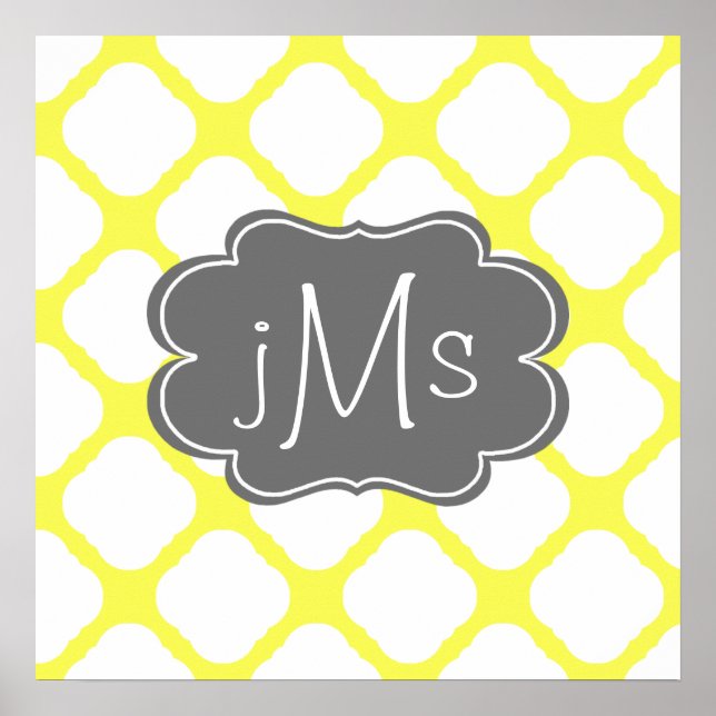 Monogramme personnalisé Motif Art déco jaune et bl (Devant)