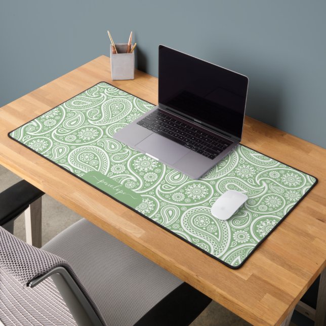 Monogramme personnalisé motif Sage Green paisley (Bureau 2)