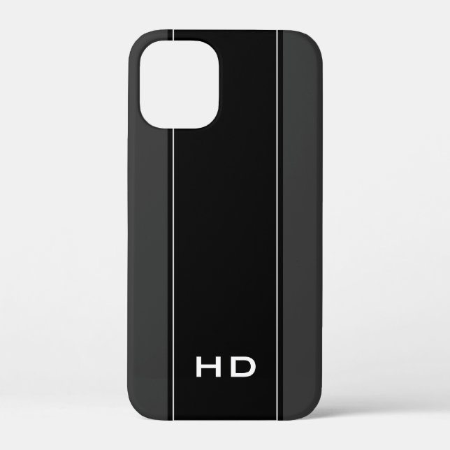 monogramme personnalisé noir iPhone 12 coque pour  (Verso)