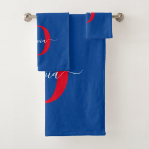 Monogramme personnalisé Nom du script Bleu Blanc R