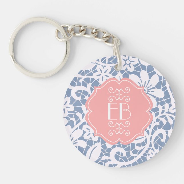 Monogramme personnalisé par dentelle vintage bleue (Devant)