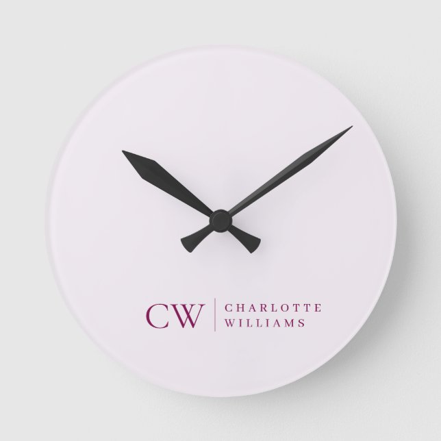 Monogramme Personnalisé Rose Premier Mur Horloge (Recto)