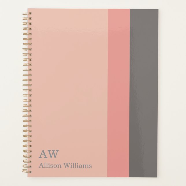 Monogramme personnalisé rose, rose sable et gris (Devant)