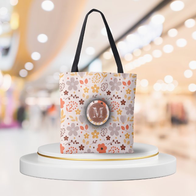 Monogramme personnalisé Sac fourre-tout floral - N (Personalized Monogram Floral Tote Bag - Custom Name, Spring Style)