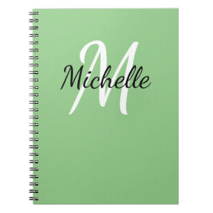 Monogramme personnalisé vert et blanc Carnet migno