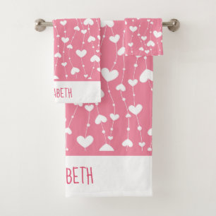 Monogramme Personnaliser les Coeurs Blancs Rose