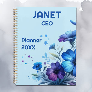 Monogramme Petite entreprise Fleur bleue sur bleu
