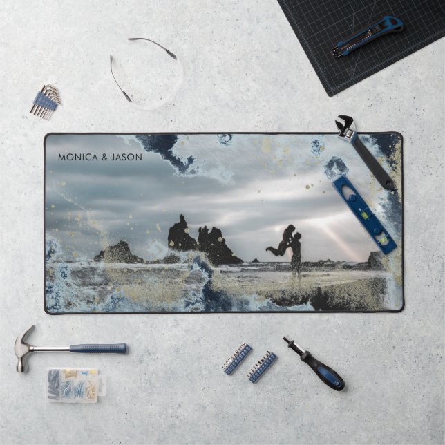 monogramme photo du couple des vagues aquarelle (Poste de travail)