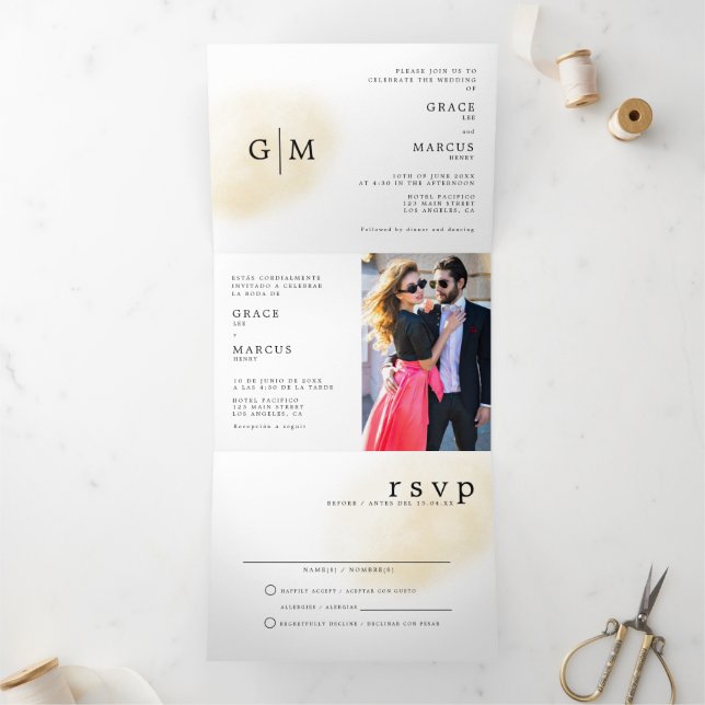 Monogramme photo Faire-part de mariage bilingue (Intérieur)