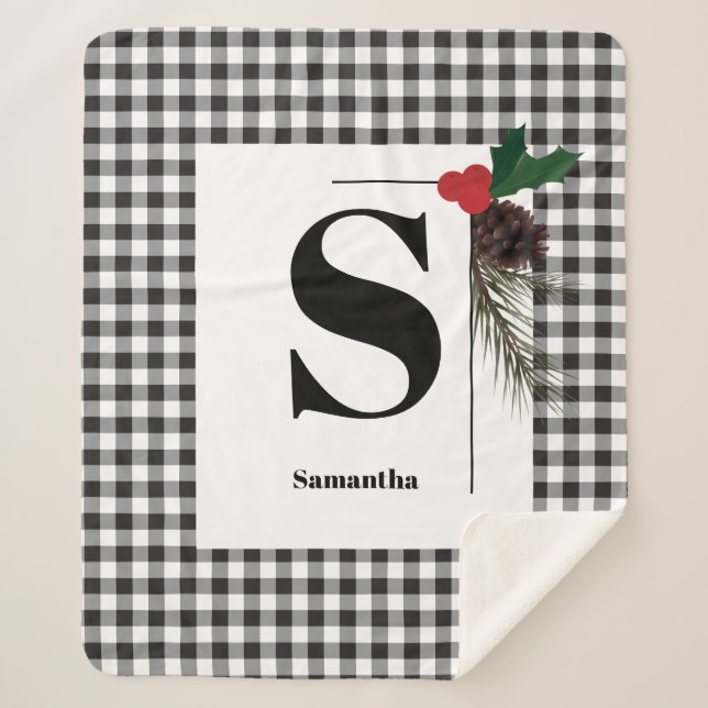 Monogramme Plaid Noël Sherpa Blanche (Devant)