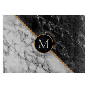 Monogramme Planche à découper Pierre en marbre noi