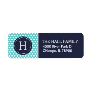 Monogramme Pois de marine et turquoise