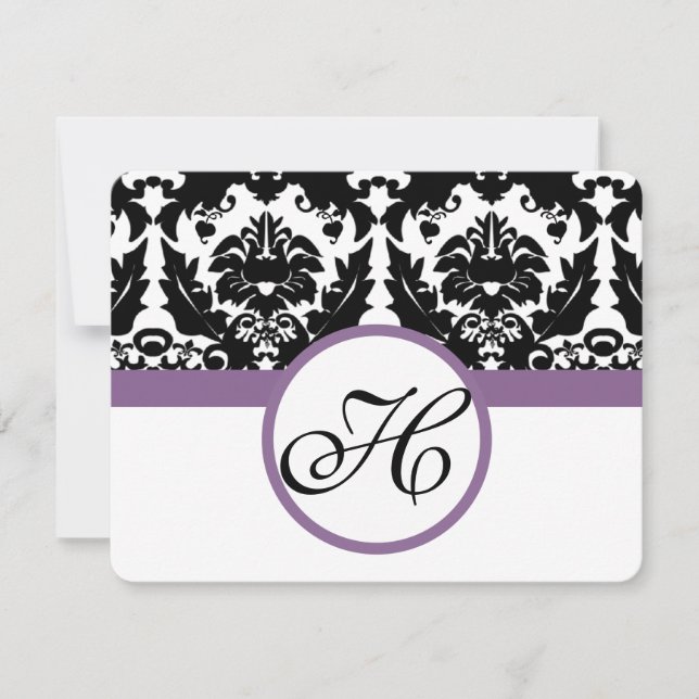 Monogramme pourpre Coeur Damas RSVP RSVP (Devant)