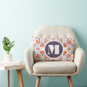 Monogramme Purple Orange Mint Floral Coussin moder