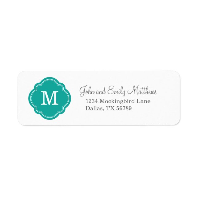 Monogramme Quatrefoil turquoise Adresse de retour (Devant)