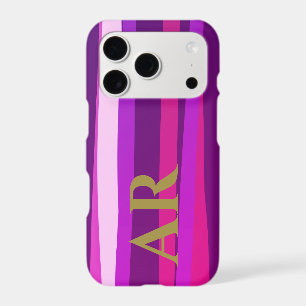 Monogramme rayé rose vif violet or initiales