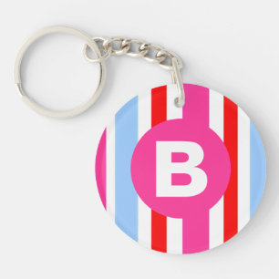 Monogramme rayures bonbons rose et bleu vif