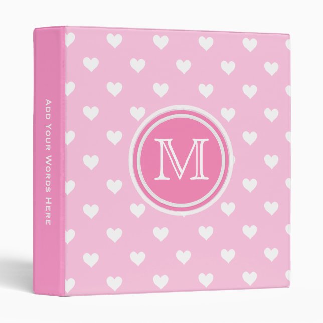 Monogramme : Rose avec le classeur blanc de coeur (Devant/Côté)