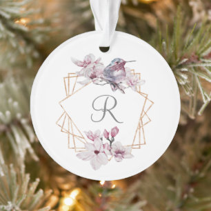 Monogramme rose blanc Magnolias Bird Gold Frame